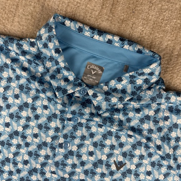 Callaway Mens Opti Dri Golf Polo Size XXL Flamingo Floral All Over Print Preppy - Picture 1 of 6